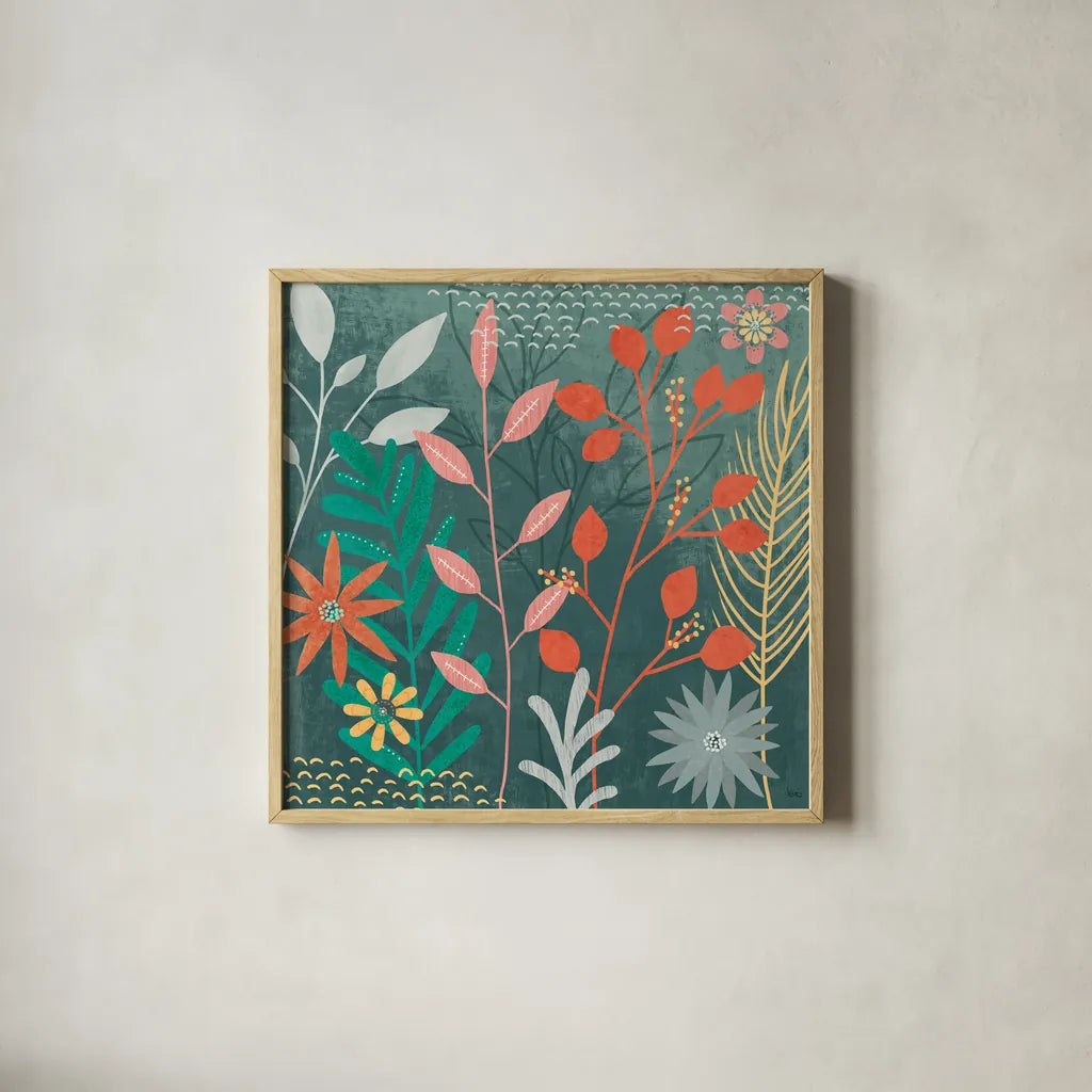 Fresh Petals II by Veronique Charron. Shown in a natural wood glass frame for a timeless modern aesthetic. Available as an archival giclee rolled canvas, fine art paper, or poster print. SKU 79636a.