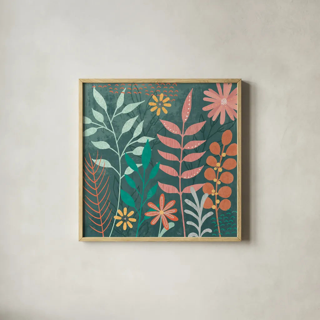 Fresh Petals III by Veronique Charron. Shown in a natural wood glass frame for a timeless modern aesthetic. Available as an archival giclee rolled canvas, fine art paper, or poster print. SKU 79637a.