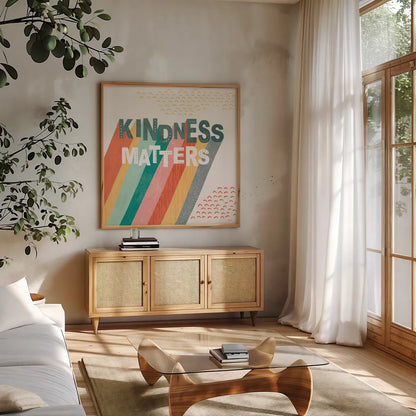 Fresh Petals V by Veronique Charron. Shown in a natural wood frame in a cozy modern living room. Available as an archival giclee rolled canvas, fine art paper, or poster print. SKU 79639a.