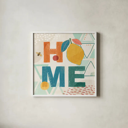 Fruit Frenzy IX by Veronique Charron. Shown in a crisp white glass frame for a clean and minimalist style. Available as an archival giclee rolled canvas, fine art paper, or poster print. SKU 72401a.