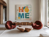 Fruit Frenzy IX by Veronique Charron. Shown as extra-large giant wall art in a modern living room. Available as an archival giclee rolled canvas, fine art paper, or poster print. SKU 72401a.