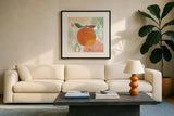 Fruit Frenzy VII by Veronique Charron. Displayed in a glass frame with matte in a clean modern living room. Available as an archival giclee rolled canvas, fine art paper, or poster print. SKU 72399a.