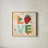 Fruit Frenzy VIII by Veronique Charron. Shown in a natural wood glass frame for a timeless modern aesthetic. Available as an archival giclee rolled canvas, fine art paper, or poster print. SKU 72400a.