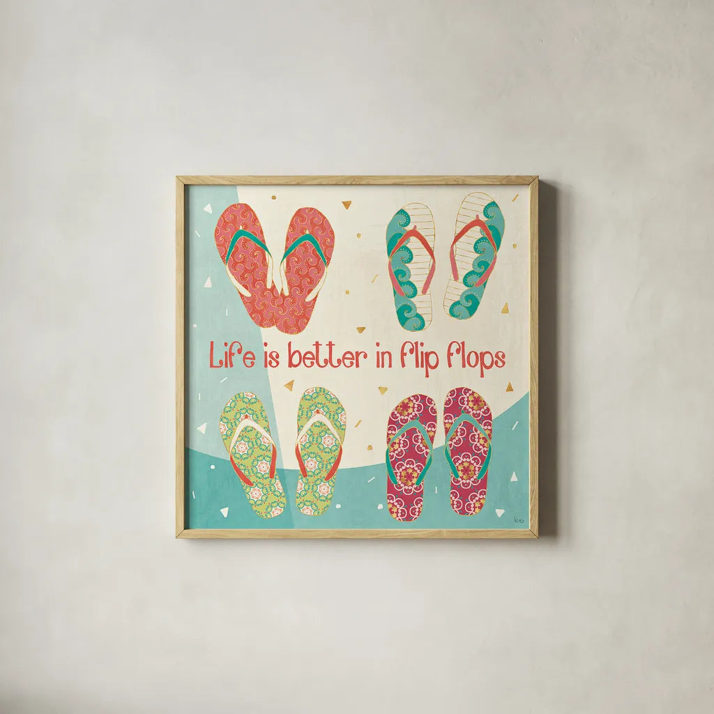 Fun in the Sun III by Veronique Charron. Shown in a natural wood glass frame for a timeless modern aesthetic. Available as an archival giclee rolled canvas, fine art paper, or poster print. SKU 42512a.