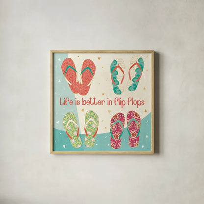 Fun in the Sun III by Veronique Charron. Shown in a natural wood glass frame for a timeless modern aesthetic. Available as an archival giclee rolled canvas, fine art paper, or poster print. SKU 42512a.