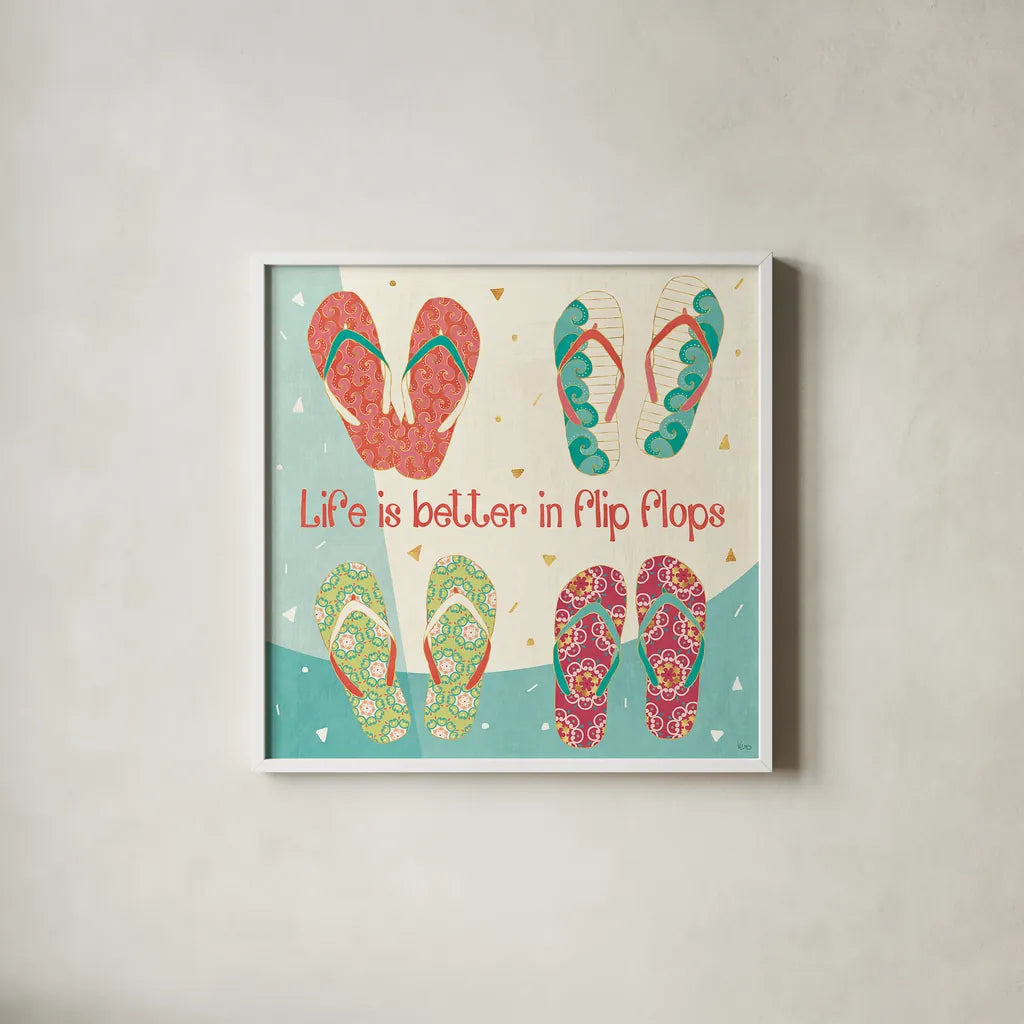 Fun in the Sun III by Veronique Charron. Shown in a crisp white glass frame for a clean and minimalist style. Available as an archival giclee rolled canvas, fine art paper, or poster print. SKU 42512a.