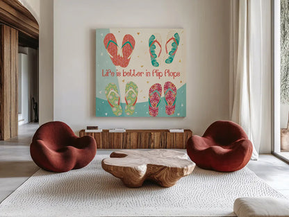 Fun in the Sun III by Veronique Charron. Shown as extra-large giant wall art in a modern living room. Available as an archival giclee rolled canvas, fine art paper, or poster print. SKU 42512a.