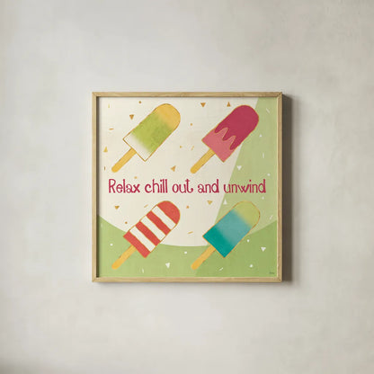 Fun in the Sun IV by Veronique Charron. Shown in a natural wood glass frame for a timeless modern aesthetic. Available as an archival giclee rolled canvas, fine art paper, or poster print. SKU 42513a.