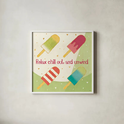 Fun in the Sun IV by Veronique Charron. Shown in a crisp white glass frame for a clean and minimalist style. Available as an archival giclee rolled canvas, fine art paper, or poster print. SKU 42513a.