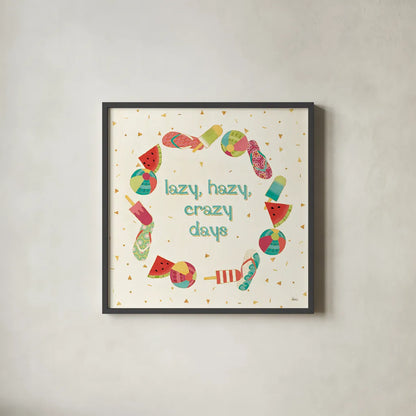 Fun in the Sun V by Veronique Charron. Shown in a sleek black glass frame for a contemporary gallery look. Available as an archival giclee rolled canvas, fine art paper, or poster print. SKU 42514a.