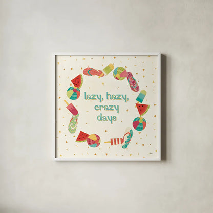 Fun in the Sun V by Veronique Charron. Shown in a crisp white glass frame for a clean and minimalist style. Available as an archival giclee rolled canvas, fine art paper, or poster print. SKU 42514a.