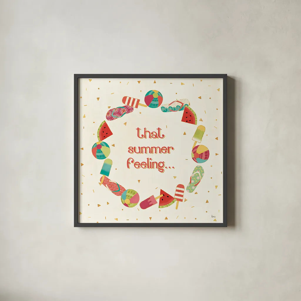 Fun in the Sun VI by Veronique Charron. Shown in a sleek black glass frame for a contemporary gallery look. Available as an archival giclee rolled canvas, fine art paper, or poster print. SKU 42515a.