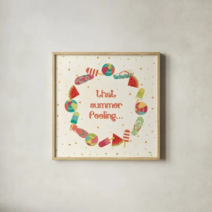 Fun in the Sun VI by Veronique Charron. Shown in a natural wood glass frame for a timeless modern aesthetic. Available as an archival giclee rolled canvas, fine art paper, or poster print. SKU 42515a.