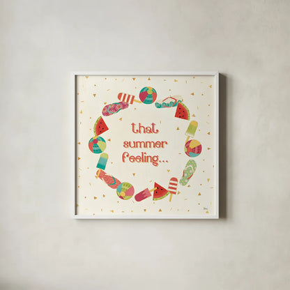 Fun in the Sun VI by Veronique Charron. Shown in a crisp white glass frame for a clean and minimalist style. Available as an archival giclee rolled canvas, fine art paper, or poster print. SKU 42515a.