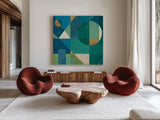 Geo Contour II by Veronique Charron. Shown as extra-large giant wall art in a modern living room. Available as an archival giclee rolled canvas, fine art paper, or poster print. SKU 28733a.