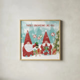 Gnome Sweet Gnome II by Veronique Charron. Shown in a natural wood glass frame for a timeless modern aesthetic. Available as an archival giclee rolled canvas, fine art paper, or poster print. SKU 69510a.