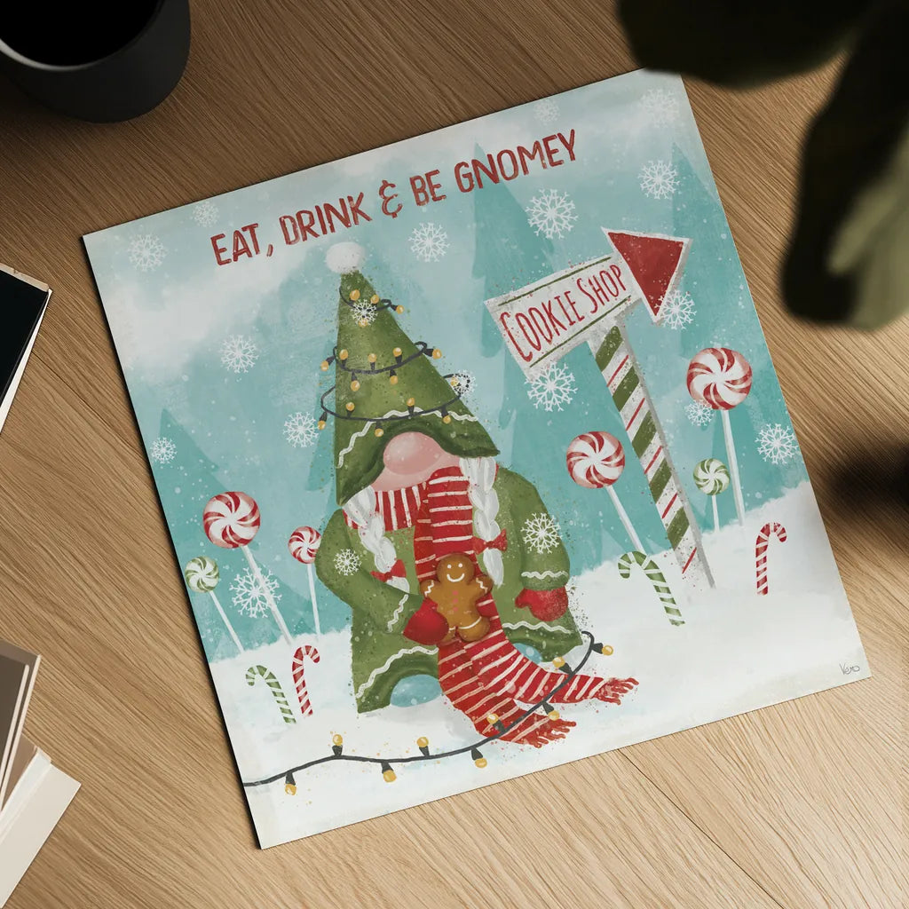 Gnome Sweet Gnome III by Veronique Charron. Shown as a detailed flat fine art print, highlighting archival giclee quality. Available as an archival giclee rolled canvas, fine art paper, or poster print. SKU 69511a.