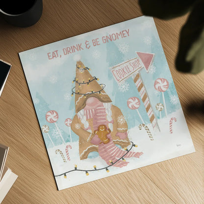 Gnome Sweet Gnome III Blush by Veronique Charron. Shown as a detailed flat fine art print, highlighting archival giclee quality. Available as an archival giclee rolled canvas, fine art paper, or poster print. SKU 70598a.