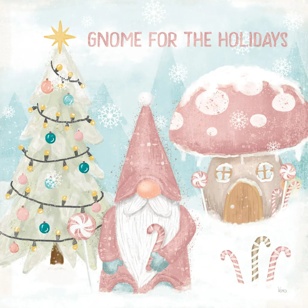 Gnome Sweet Gnome V Blush by Veronique Charron. SKU 70600a. Archival Giclee Fine art print for wall decor.