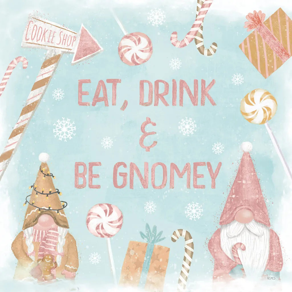 Gnome Sweet Gnome VI Blush by Veronique Charron. SKU 70601a. Archival Giclee Fine art print for wall decor.