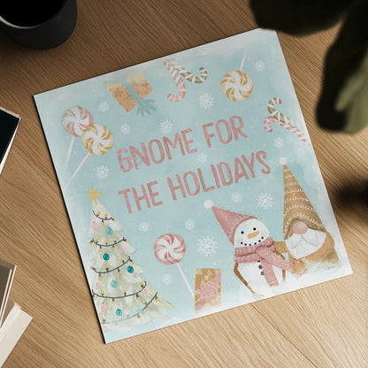 Gnome Sweet Gnome VII Blush by Veronique Charron. Shown as a detailed flat fine art print, highlighting archival giclee quality. Available as an archival giclee rolled canvas, fine art paper, or poster print. SKU 70602a.