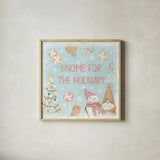 Gnome Sweet Gnome VII Blush by Veronique Charron. Shown in a natural wood glass frame for a timeless modern aesthetic. Available as an archival giclee rolled canvas, fine art paper, or poster print. SKU 70602a.