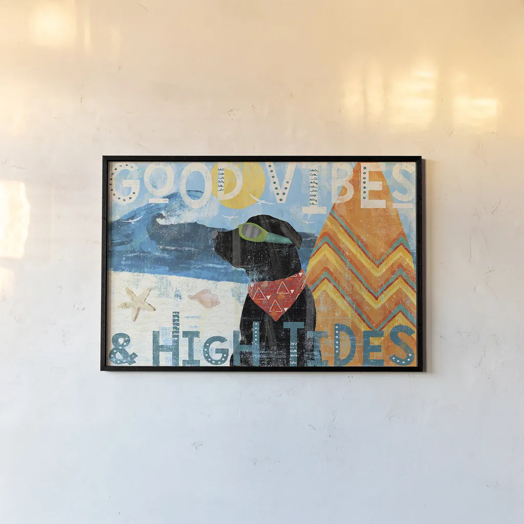 Good Vibes II by Veronique Charron. shown as a paper print in a black flame. Available as a archival giclee rolled canvas, fine art paper, or poster print. SKU 52148i.