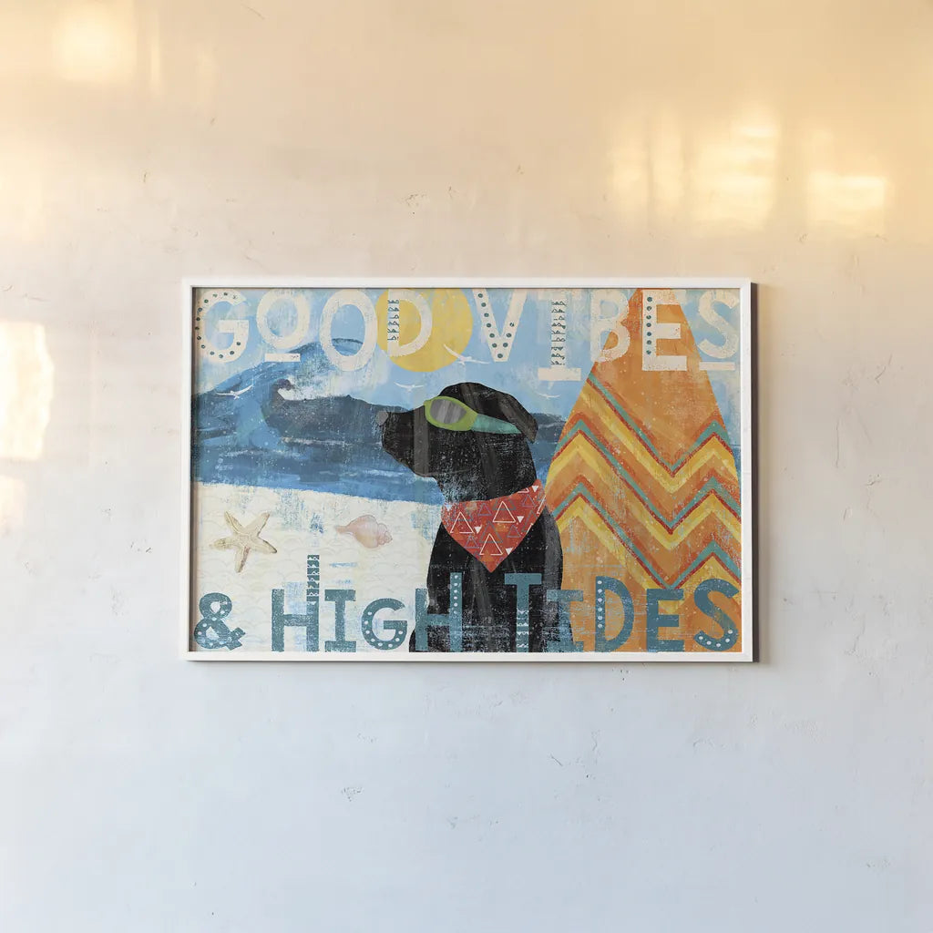 Good Vibes II by Veronique Charron. shown as a paper print in a white frame. Available as a archival giclee rolled canvas, fine art paper, or poster print. SKU 52148i.