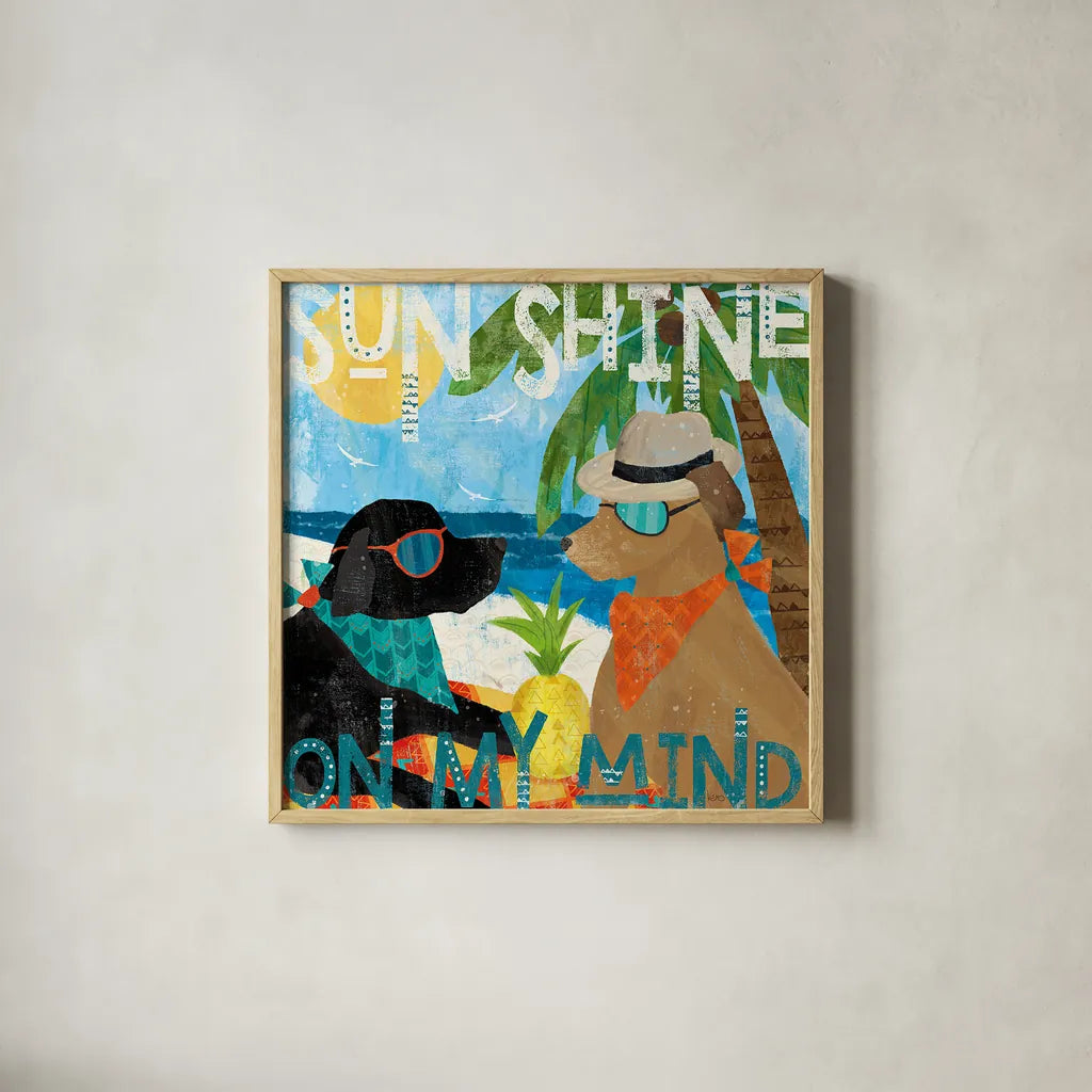 Good Vibes III by Veronique Charron. Shown in a natural wood glass frame for a timeless modern aesthetic. Available as an archival giclee rolled canvas, fine art paper, or poster print. SKU 52149a.