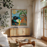 Good Vibes III by Veronique Charron. Shown in a natural wood frame in a cozy modern living room. Available as an archival giclee rolled canvas, fine art paper, or poster print. SKU 52149a.