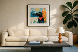 Good Vibes IV by Veronique Charron. Displayed in a glass frame with matte in a clean modern living room. Available as an archival giclee rolled canvas, fine art paper, or poster print. SKU 52150a.