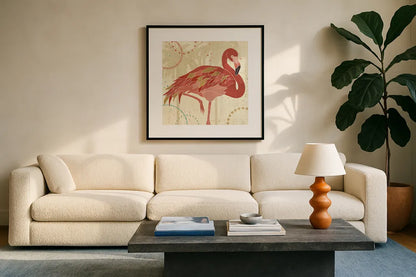 Gulf Stream I by Veronique Charron. Displayed in a glass frame with matte in a clean modern living room. Available as an archival giclee rolled canvas, fine art paper, or poster print. SKU 24773a.
