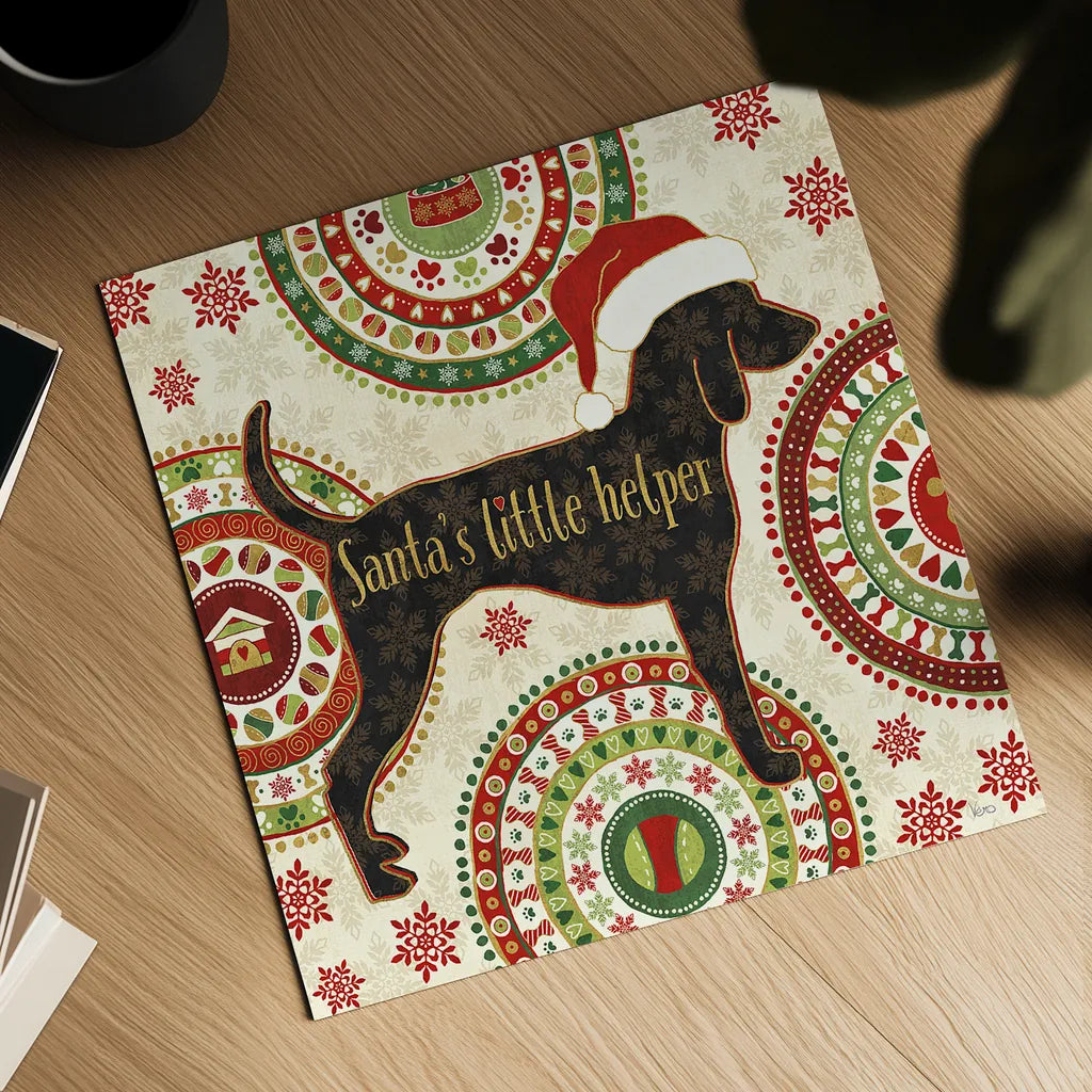 Happy Holidogs I by Veronique Charron. Shown as a detailed flat fine art print, highlighting archival giclee quality. Available as an archival giclee rolled canvas, fine art paper, or poster print. SKU 26059a.