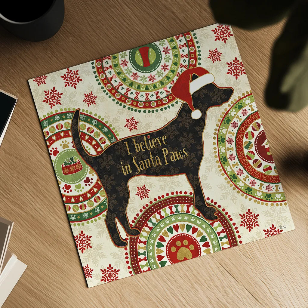 Happy Holidogs III by Veronique Charron. Shown as a detailed flat fine art print, highlighting archival giclee quality. Available as an archival giclee rolled canvas, fine art paper, or poster print. SKU 26061a.