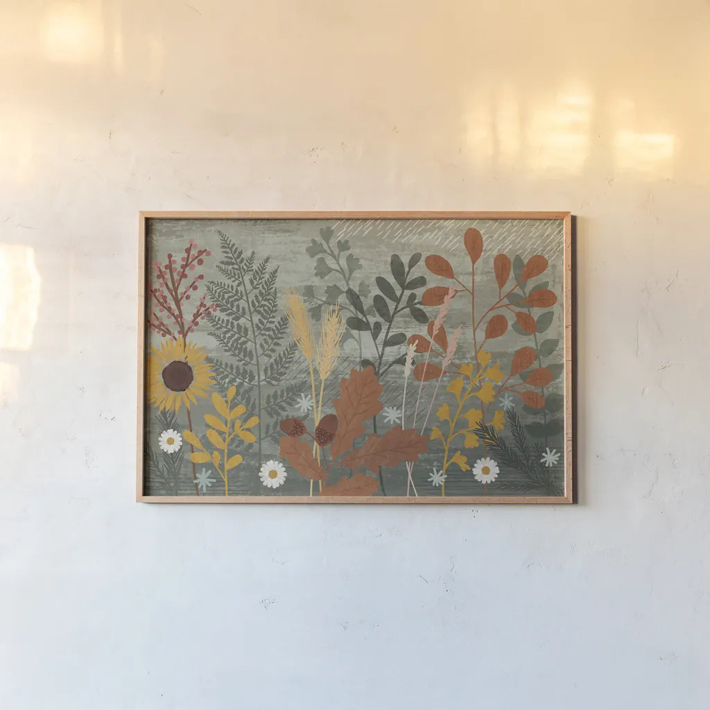 Harvest Craze I by Veronique Charron. shown as a paper print in a natural frame. Available as a archival giclee rolled canvas, fine art paper, or poster print. SKU 81581i.