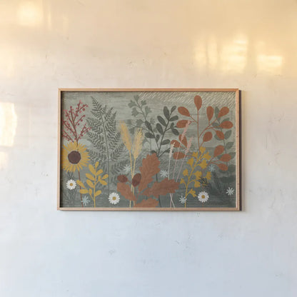 Harvest Craze I by Veronique Charron. shown as a paper print in a natural frame. Available as a archival giclee rolled canvas, fine art paper, or poster print. SKU 81581i.