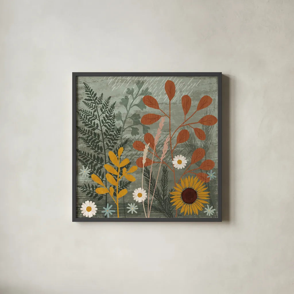 Harvest Craze II by Veronique Charron. Shown in a sleek black glass frame for a contemporary gallery look. Available as an archival giclee rolled canvas, fine art paper, or poster print. SKU 81582a.