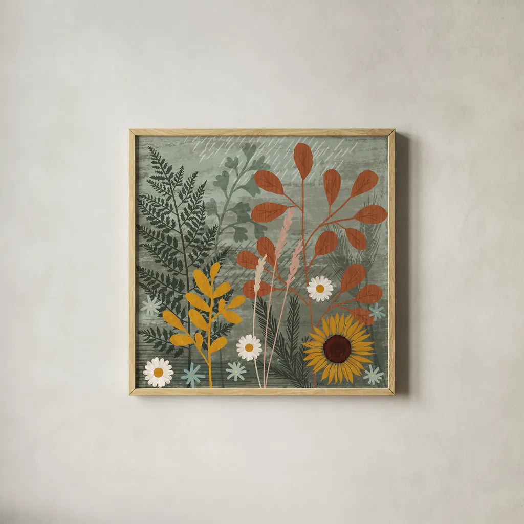 Harvest Craze II by Veronique Charron. Shown in a natural wood glass frame for a timeless modern aesthetic. Available as an archival giclee rolled canvas, fine art paper, or poster print. SKU 81582a.