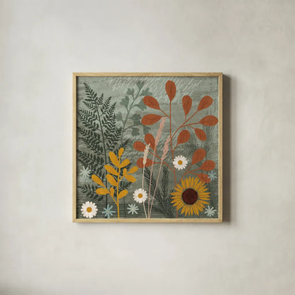 Harvest Craze II by Veronique Charron. Shown in a natural wood glass frame for a timeless modern aesthetic. Available as an archival giclee rolled canvas, fine art paper, or poster print. SKU 81582a.
