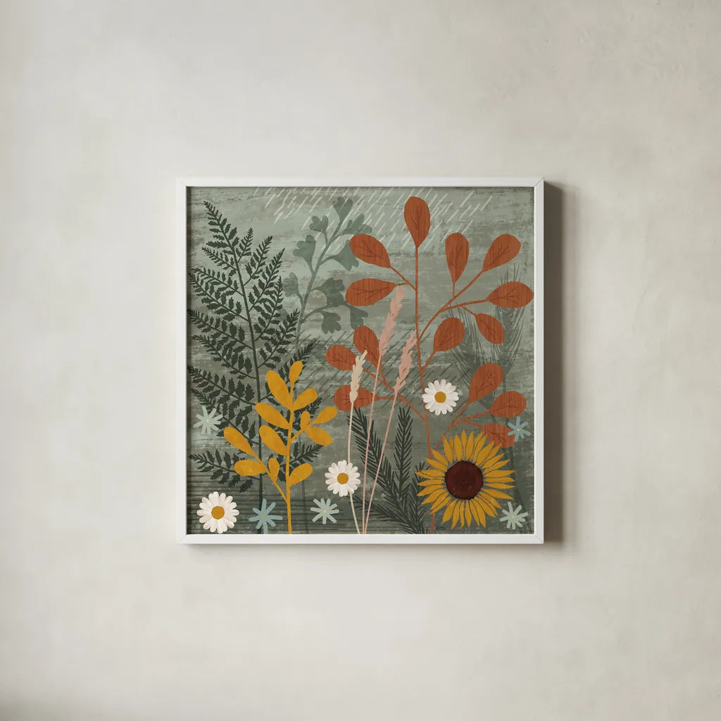 Harvest Craze II by Veronique Charron. Shown in a crisp white glass frame for a clean and minimalist style. Available as an archival giclee rolled canvas, fine art paper, or poster print. SKU 81582a.