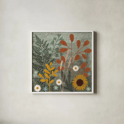 Harvest Craze II by Veronique Charron. Shown in a crisp white glass frame for a clean and minimalist style. Available as an archival giclee rolled canvas, fine art paper, or poster print. SKU 81582a.