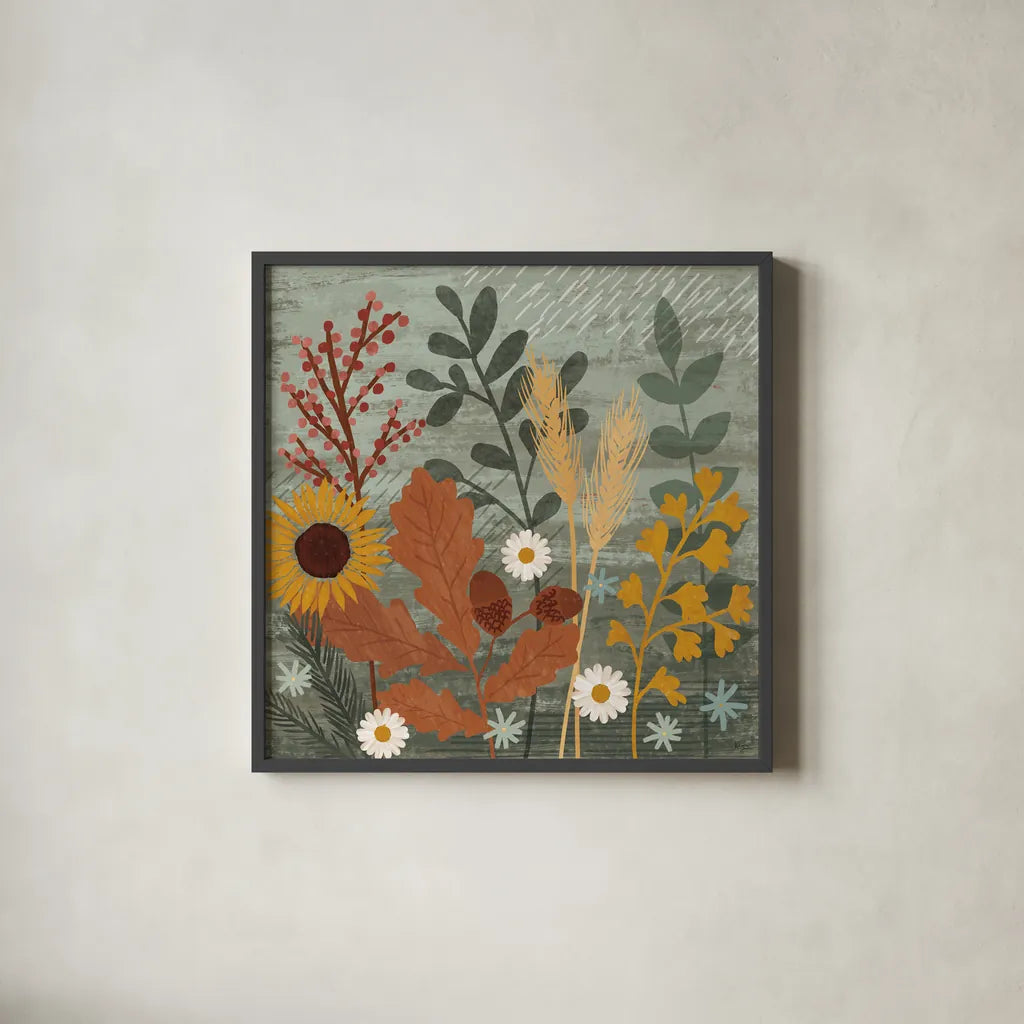 Harvest Craze III by Veronique Charron. Shown in a sleek black glass frame for a contemporary gallery look. Available as an archival giclee rolled canvas, fine art paper, or poster print. SKU 81583a.