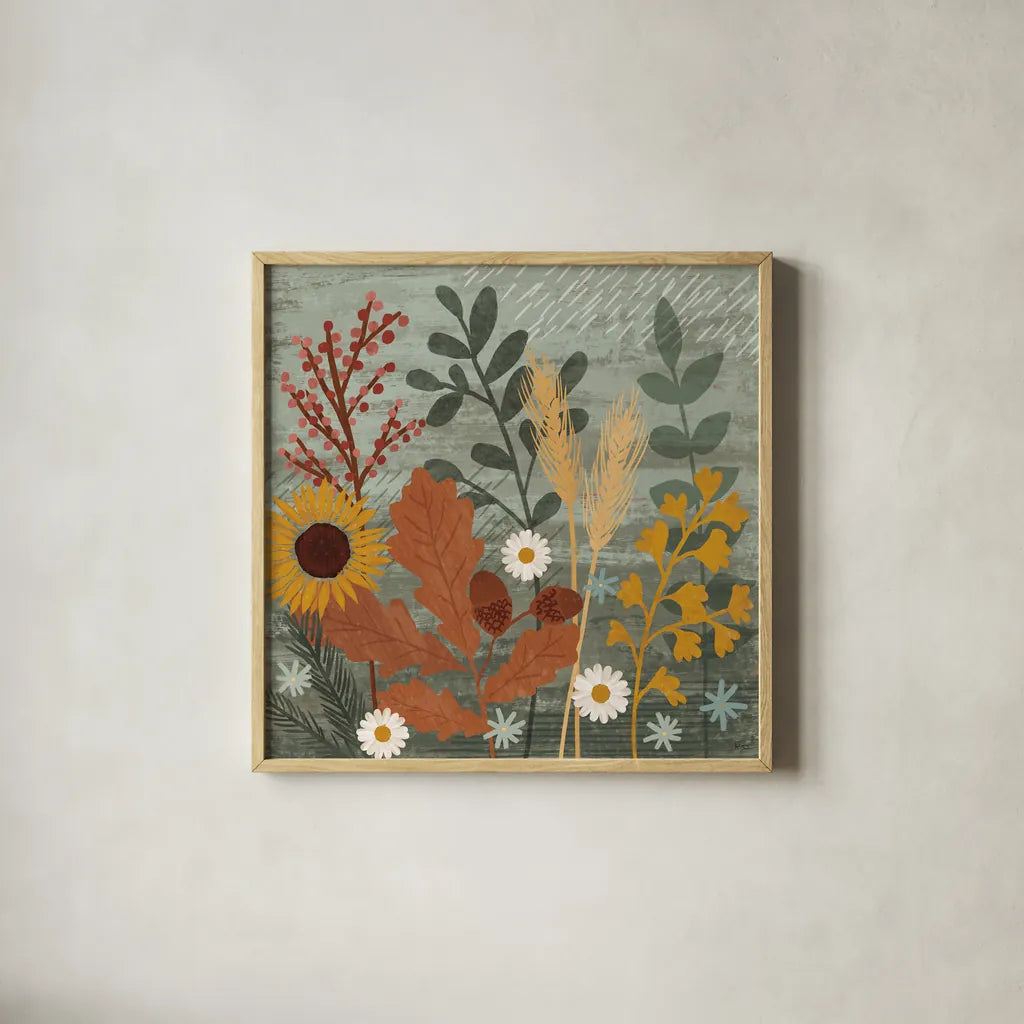 Harvest Craze III by Veronique Charron. Shown in a natural wood glass frame for a timeless modern aesthetic. Available as an archival giclee rolled canvas, fine art paper, or poster print. SKU 81583a.