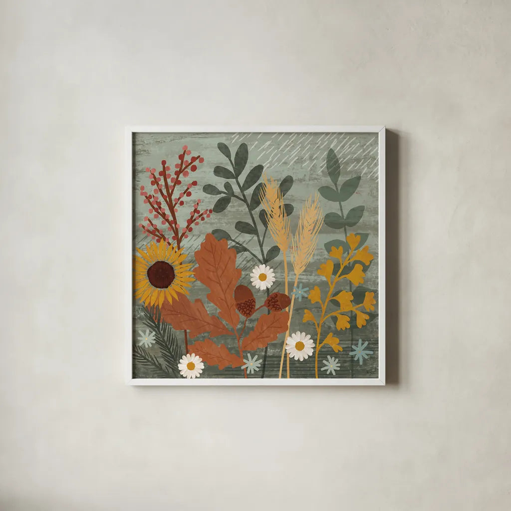 Harvest Craze III by Veronique Charron. Shown in a crisp white glass frame for a clean and minimalist style. Available as an archival giclee rolled canvas, fine art paper, or poster print. SKU 81583a.