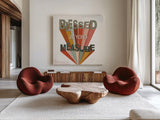 Harvest Craze V by Veronique Charron. Shown as extra-large giant wall art in a modern living room. Available as an archival giclee rolled canvas, fine art paper, or poster print. SKU 81585a.