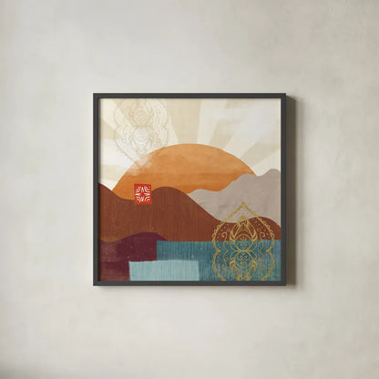Harvest Horizon IV by Veronique Charron. Shown in a sleek black glass frame for a contemporary gallery look. Available as an archival giclee rolled canvas, fine art paper, or poster print. SKU 83027a.