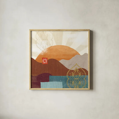 Harvest Horizon IV by Veronique Charron. Shown in a natural wood glass frame for a timeless modern aesthetic. Available as an archival giclee rolled canvas, fine art paper, or poster print. SKU 83027a.