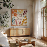 Harvest Horizon VI by Veronique Charron. Shown in a natural wood frame in a cozy modern living room. Available as an archival giclee rolled canvas, fine art paper, or poster print. SKU 83029a.