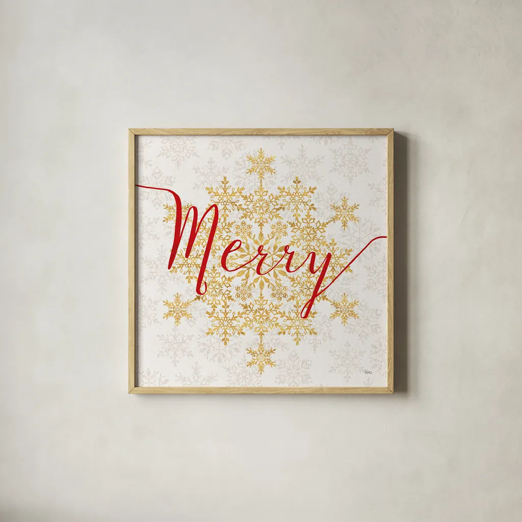 Holiday Charms I by Veronique Charron. Shown in a natural wood glass frame for a timeless modern aesthetic. Available as an archival giclee rolled canvas, fine art paper, or poster print. SKU 31965a.