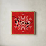 Holiday Charms I Red by Veronique Charron. Shown in a natural wood glass frame for a timeless modern aesthetic. Available as an archival giclee rolled canvas, fine art paper, or poster print. SKU 31971a.